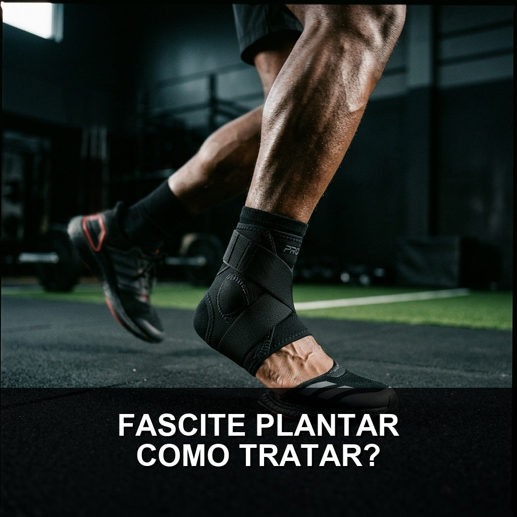 Pé de atleta usando tornozeleira de compressão para fascite plantar