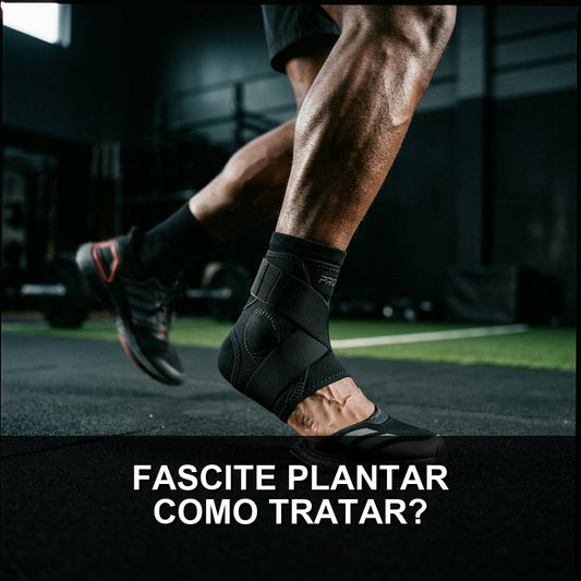 Pé de atleta usando tornozeleira de compressão para fascite plantar