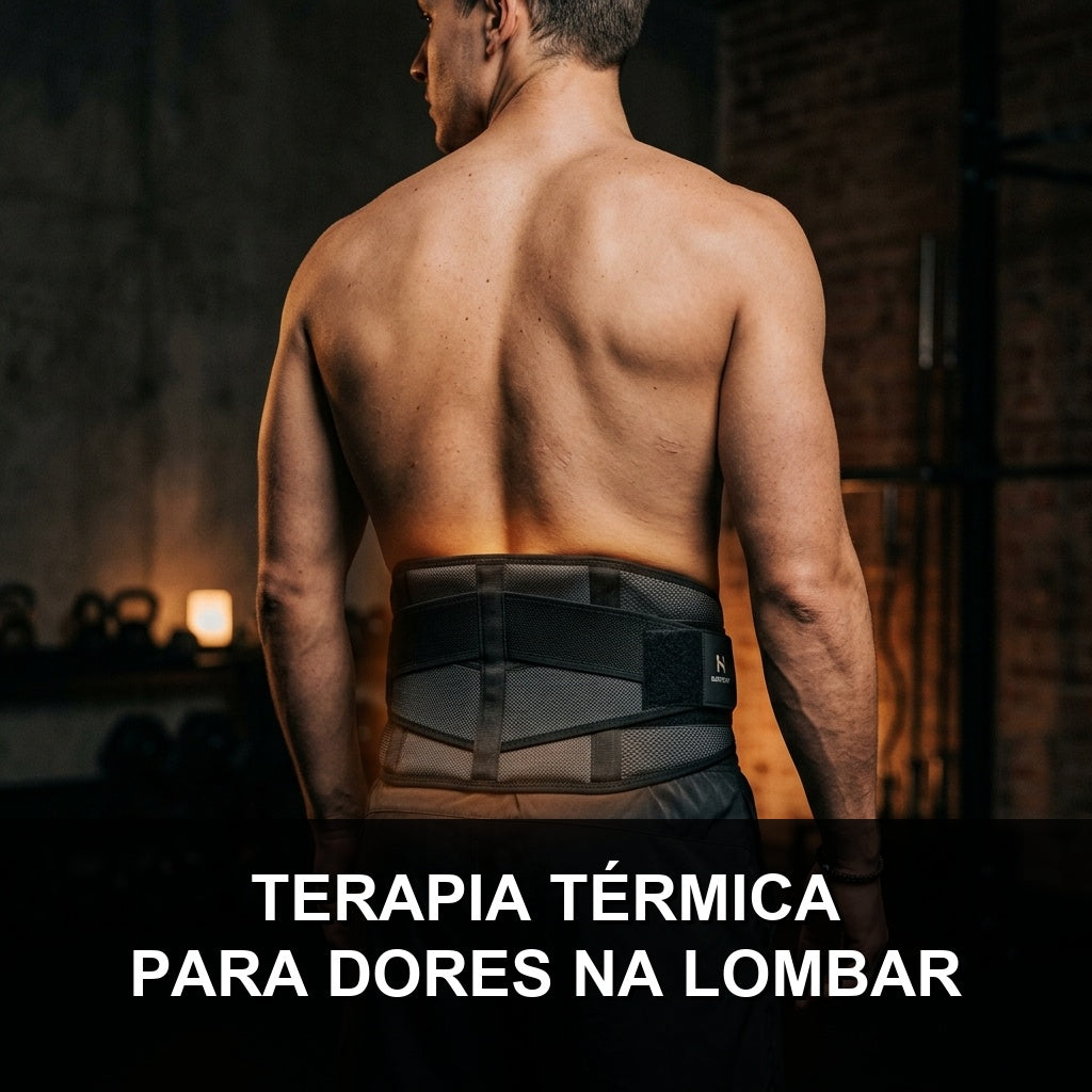 Homem usando cinta lombar térmica para alívio de dores nas costas