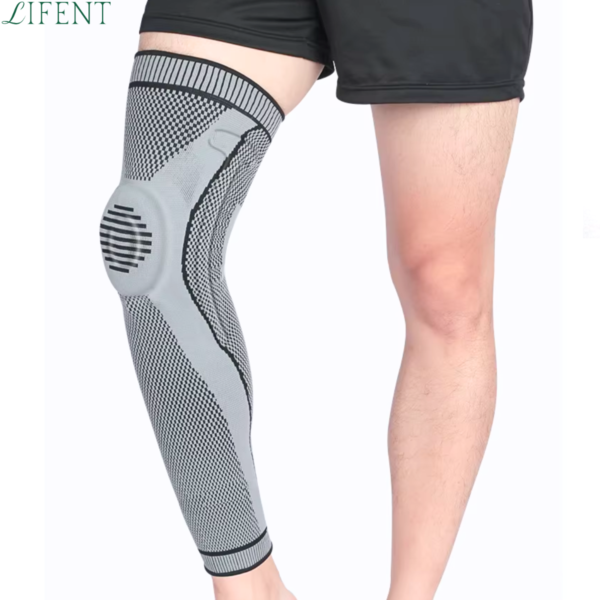 Joelheira Longa de Compressão com Proteção de Ligamento e Patela Detalhe 1