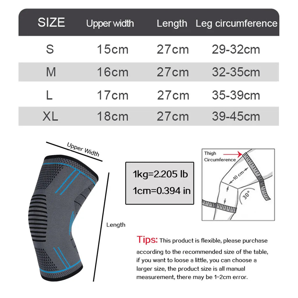 tabela de tamanhos joelheira compressão 3D S M L XL